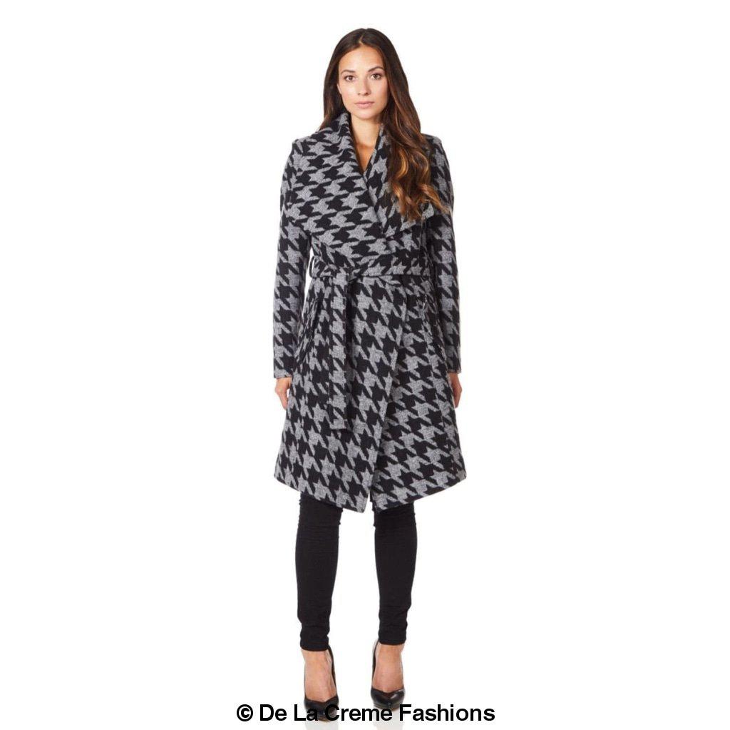 De La Creme - Womens Dogtooth Grey Duster Coat - Great Hall Collections House