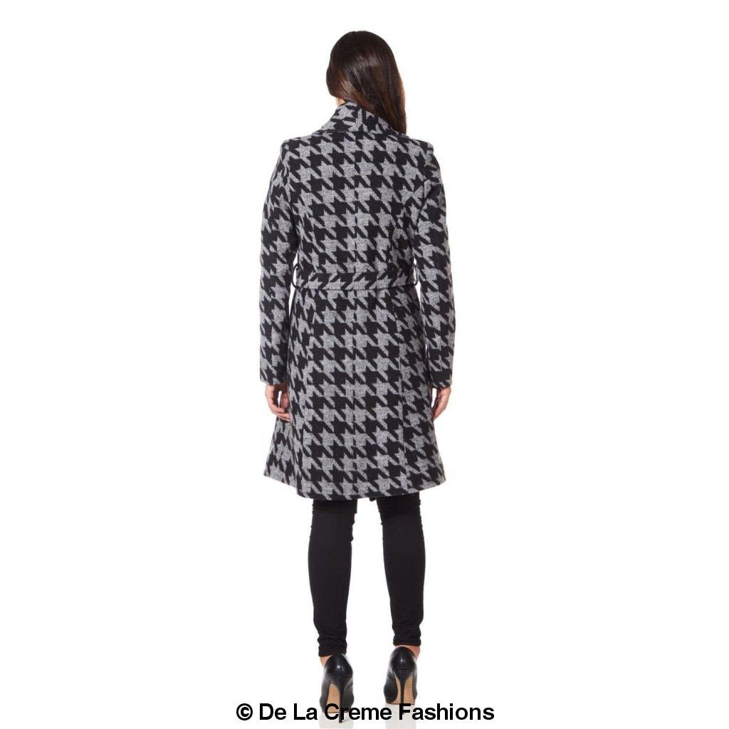 De La Creme - Womens Dogtooth Grey Duster Coat - Great Hall Collections House