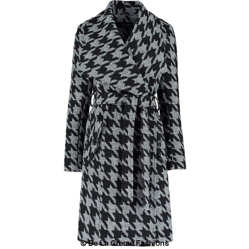 De La Creme - Womens Dogtooth Grey Duster Coat - Great Hall Collections House