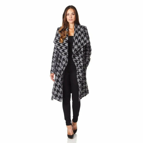De La Creme - Womens Dogtooth Grey Duster Coat - Great Hall Collections House