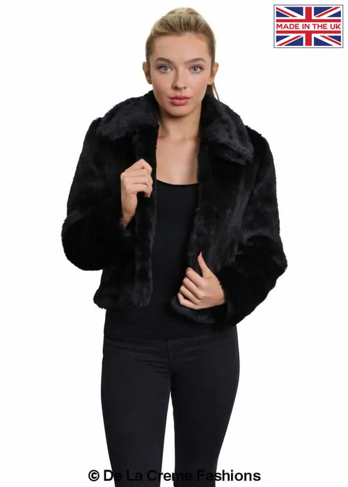 De La Creme Womens Faux Fur Cropped Aviator Bomber - Great Hall Collections House