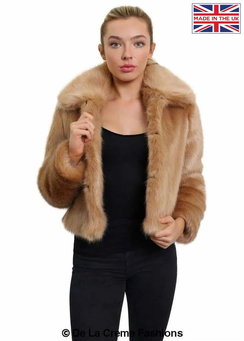 De La Creme Womens Faux Fur Cropped Aviator Bomber - Great Hall Collections House