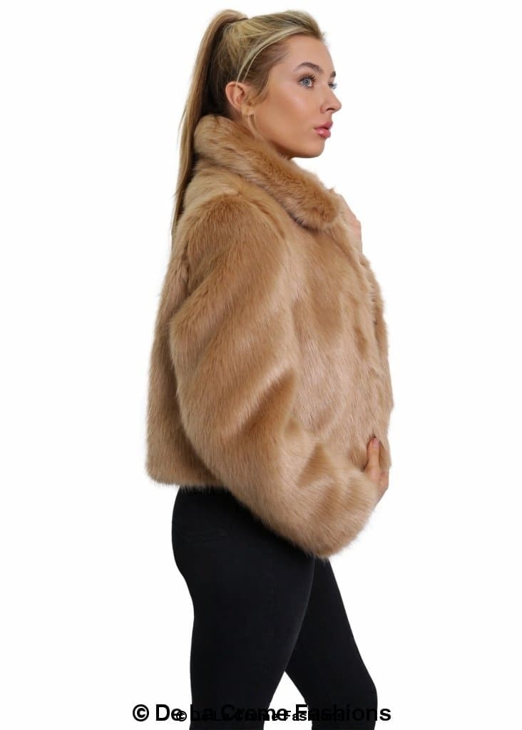 De La Creme Womens Faux Fur Cropped Aviator Bomber - Great Hall Collections House