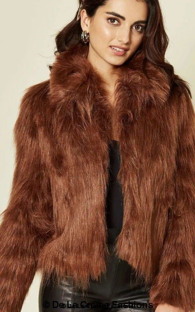 De La Creme Womens Faux Fur Cropped Aviator Bomber - Great Hall Collections House