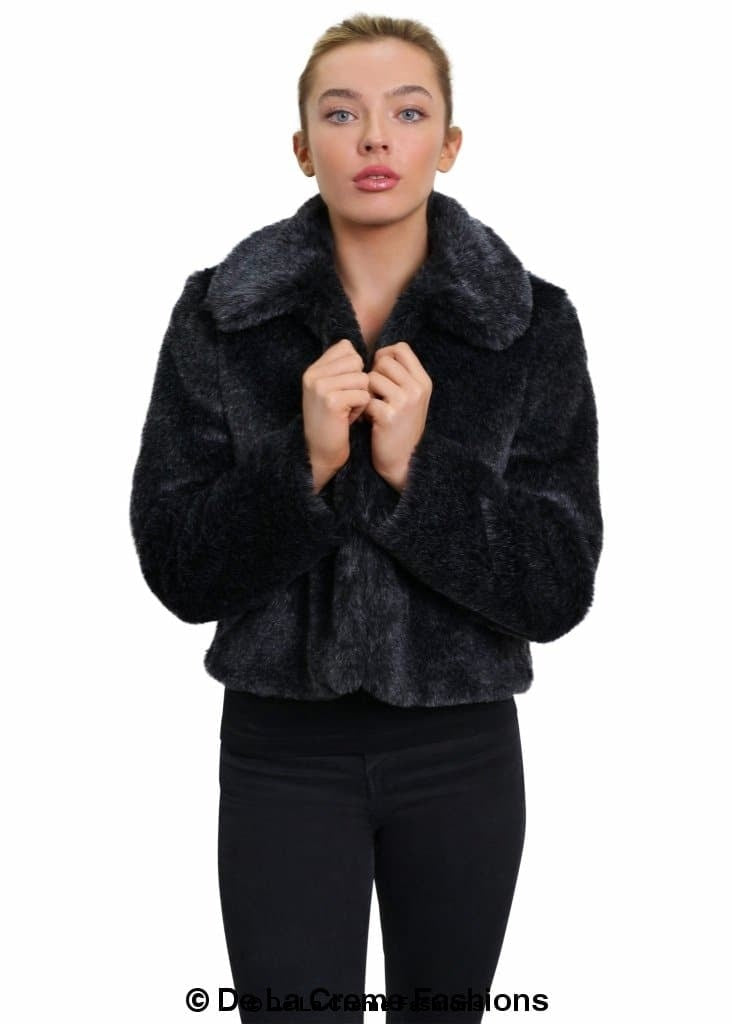 De La Creme Womens Faux Fur Cropped Aviator Bomber - Great Hall Collections House