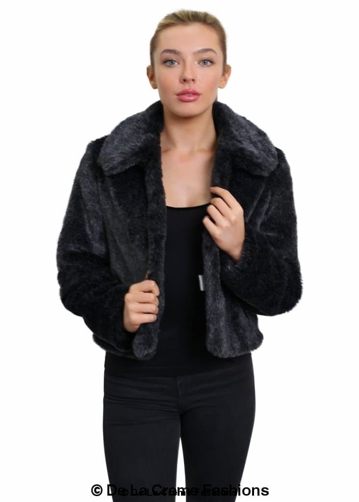 De La Creme Womens Faux Fur Cropped Aviator Bomber - Great Hall Collections House