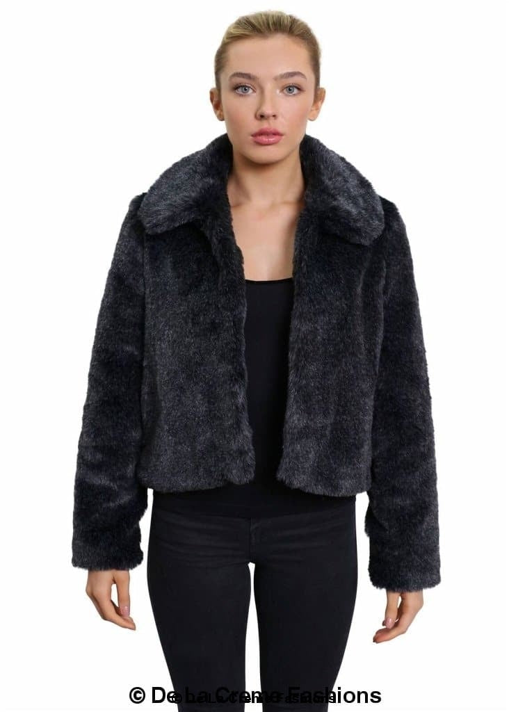 De La Creme Womens Faux Fur Cropped Aviator Bomber - Great Hall Collections House