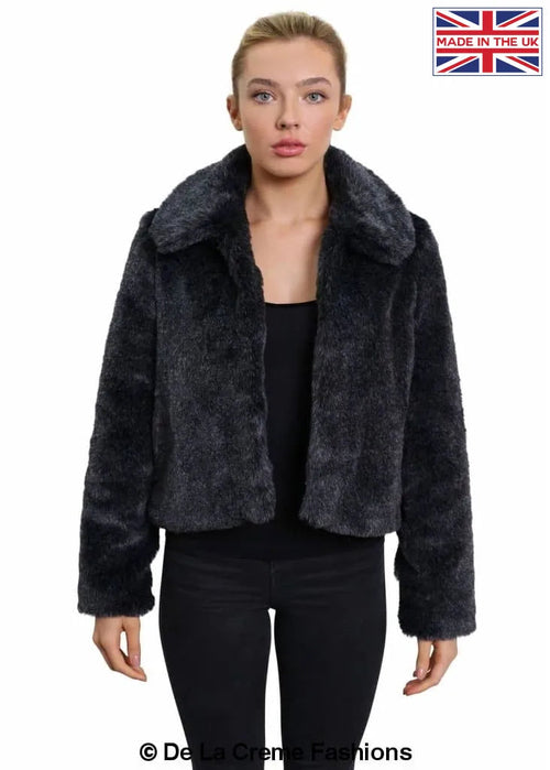 De La Creme Womens Faux Fur Cropped Aviator Bomber - Great Hall Collections House