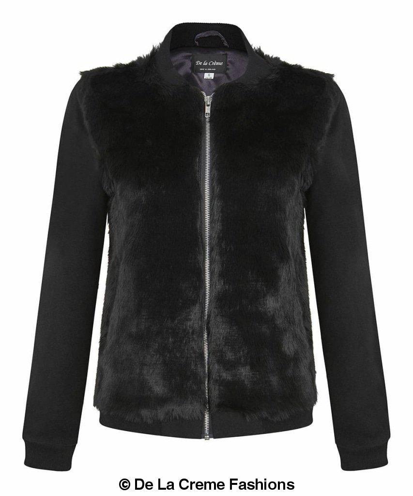 De La Creme - Womens Faux Fur Zip-Thru Varsity Bomber Jacket - Great Hall Collections House