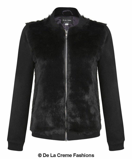 De La Creme - Womens Faux Fur Zip-Thru Varsity Bomber Jacket - Great Hall Collections House
