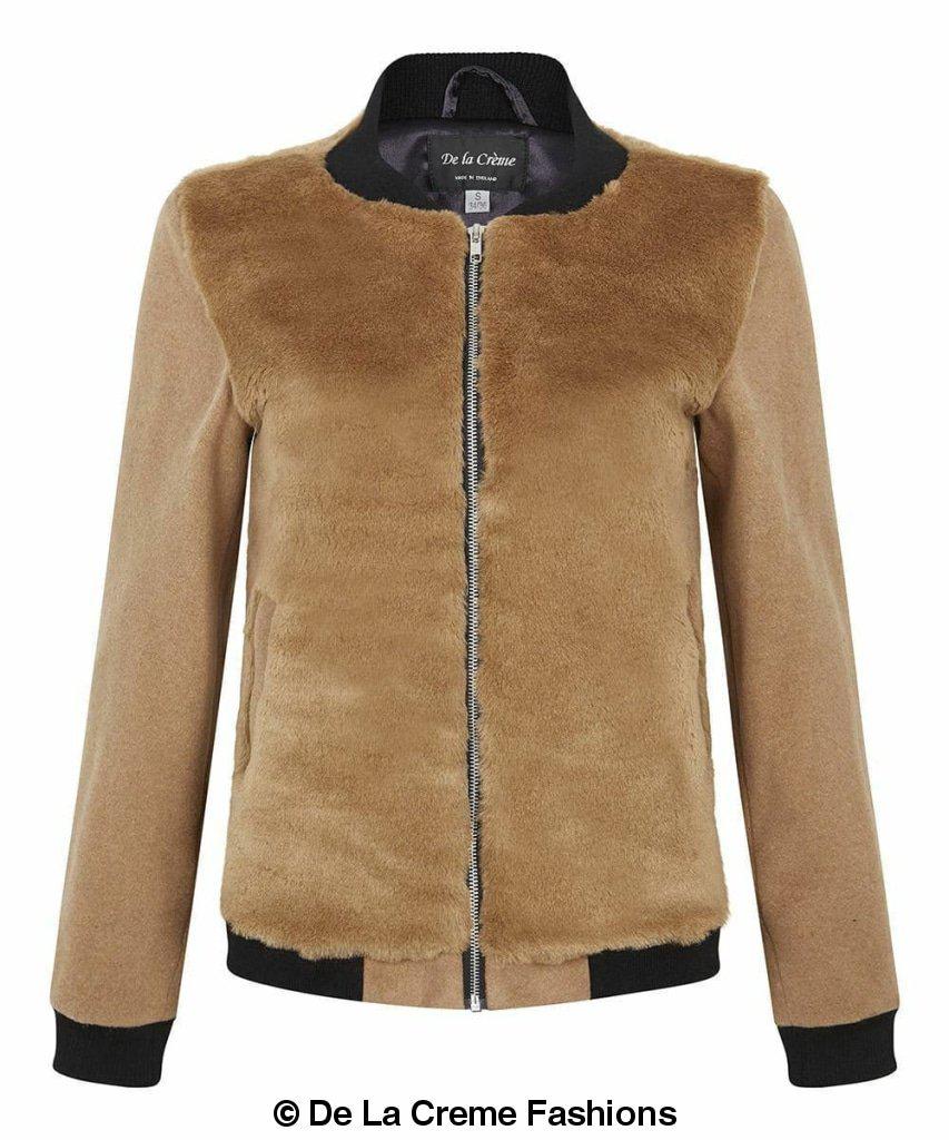 De La Creme - Womens Faux Fur Zip-Thru Varsity Bomber Jacket - Great Hall Collections House