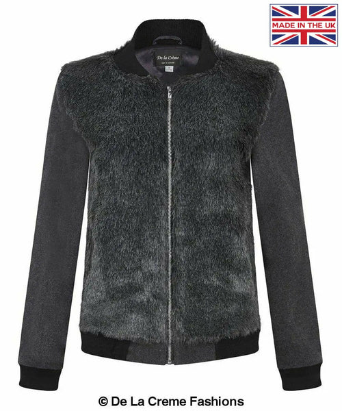 De La Creme - Womens Faux Fur Zip-Thru Varsity Bomber Jacket - Great Hall Collections House