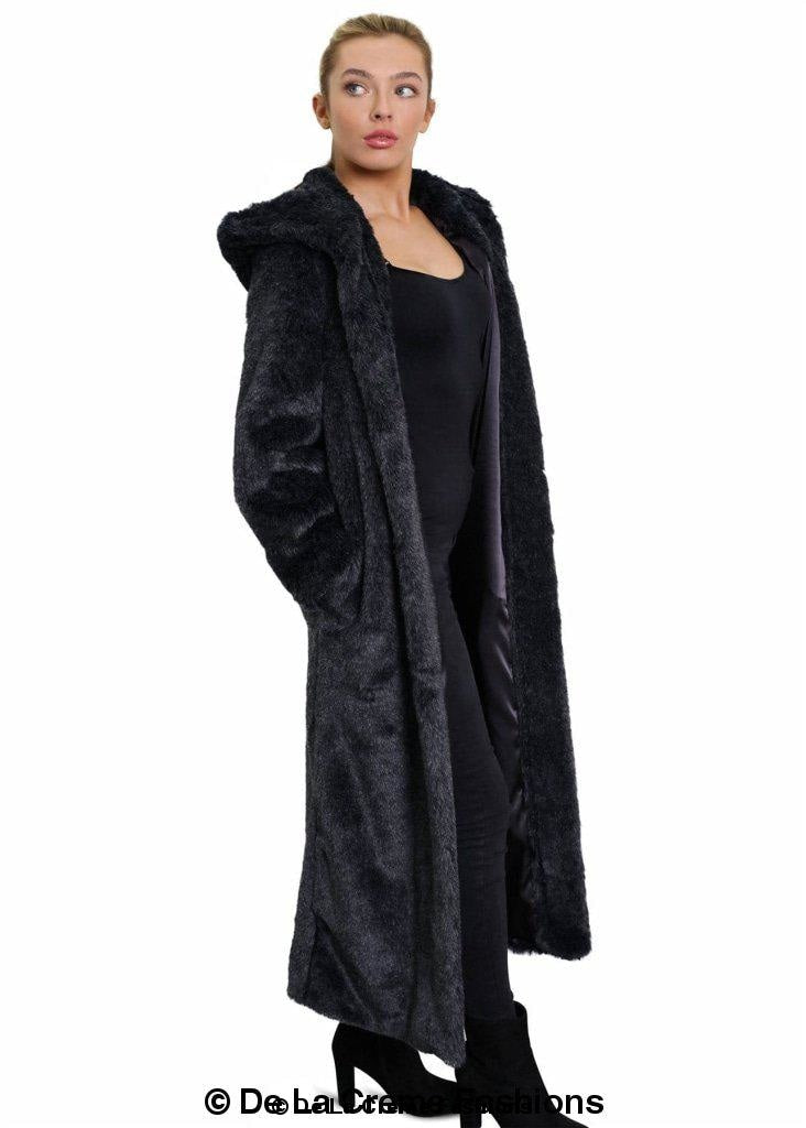 De La Creme - Womens Iconic Faux Fur Hooded Long Coat - Great Hall Collections House