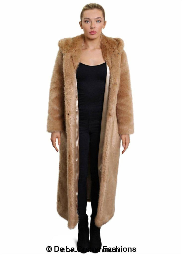 De La Creme - Womens Iconic Faux Fur Hooded Long Coat - Great Hall Collections House