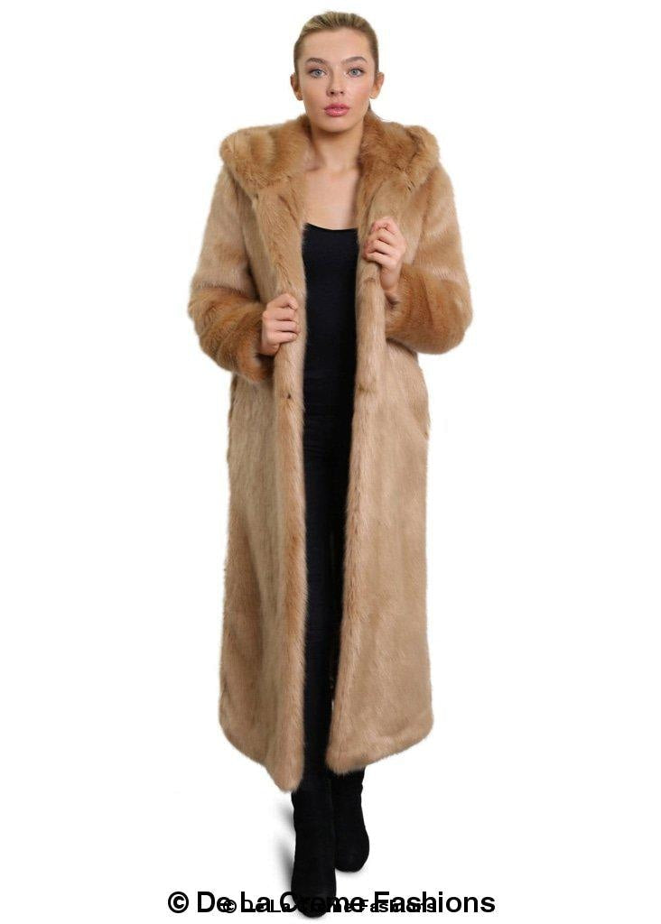 De La Creme - Womens Iconic Faux Fur Hooded Long Coat - Great Hall Collections House