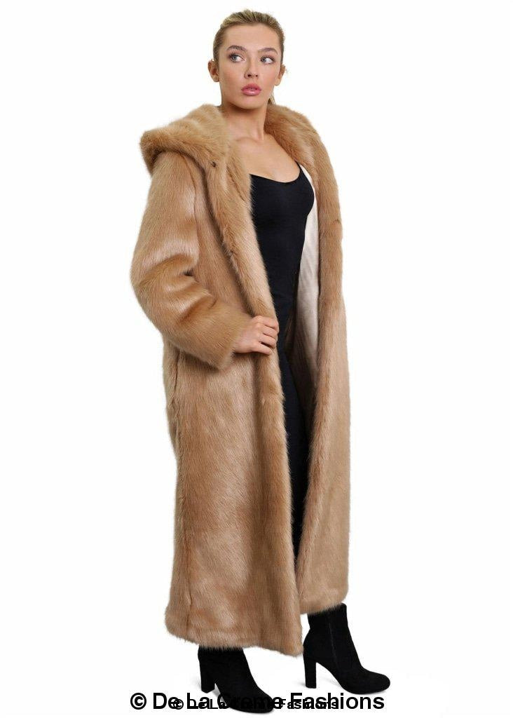 De La Creme - Womens Iconic Faux Fur Hooded Long Coat - Great Hall Collections House