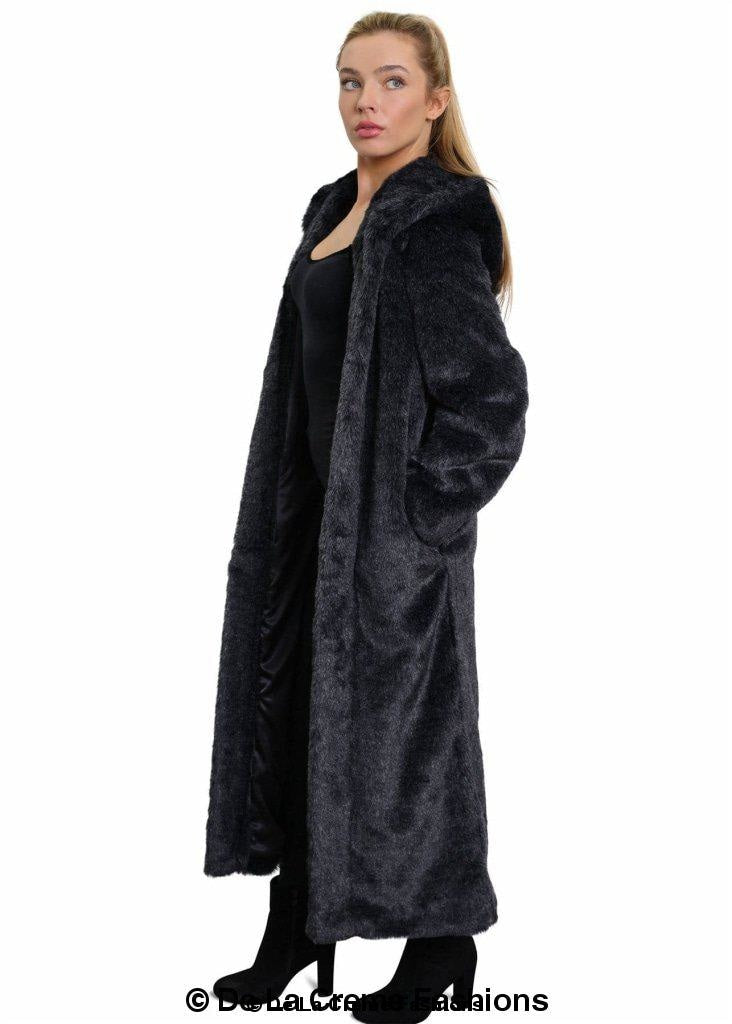 De La Creme - Womens Iconic Faux Fur Hooded Long Coat - Great Hall Collections House