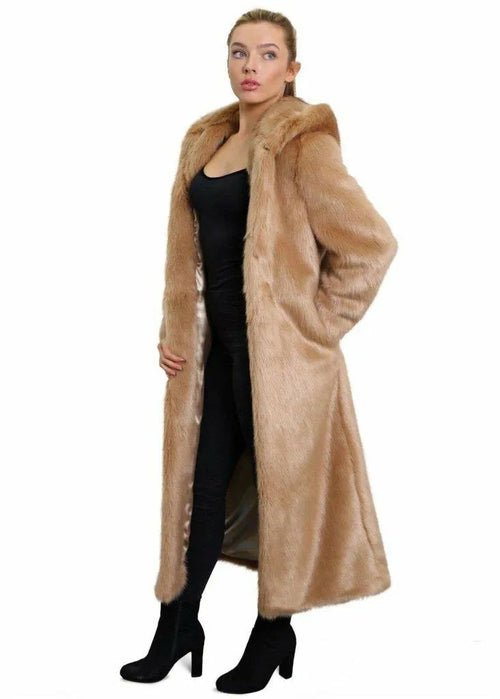 De La Creme - Womens Iconic Faux Fur Hooded Long Coat - Great Hall Collections House