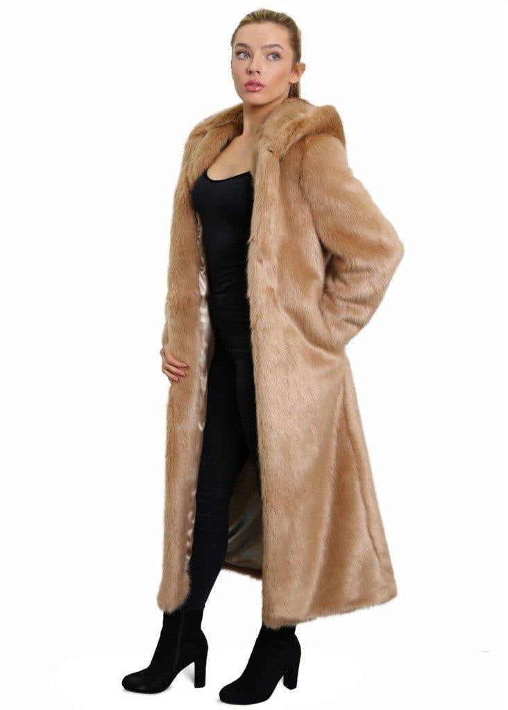 De La Creme - Womens Iconic Faux Fur Hooded Long Coat - Great Hall Collections House
