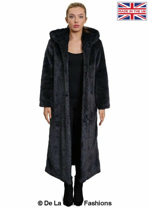 De La Creme - Womens Iconic Faux Fur Hooded Long Coat - Great Hall Collections House