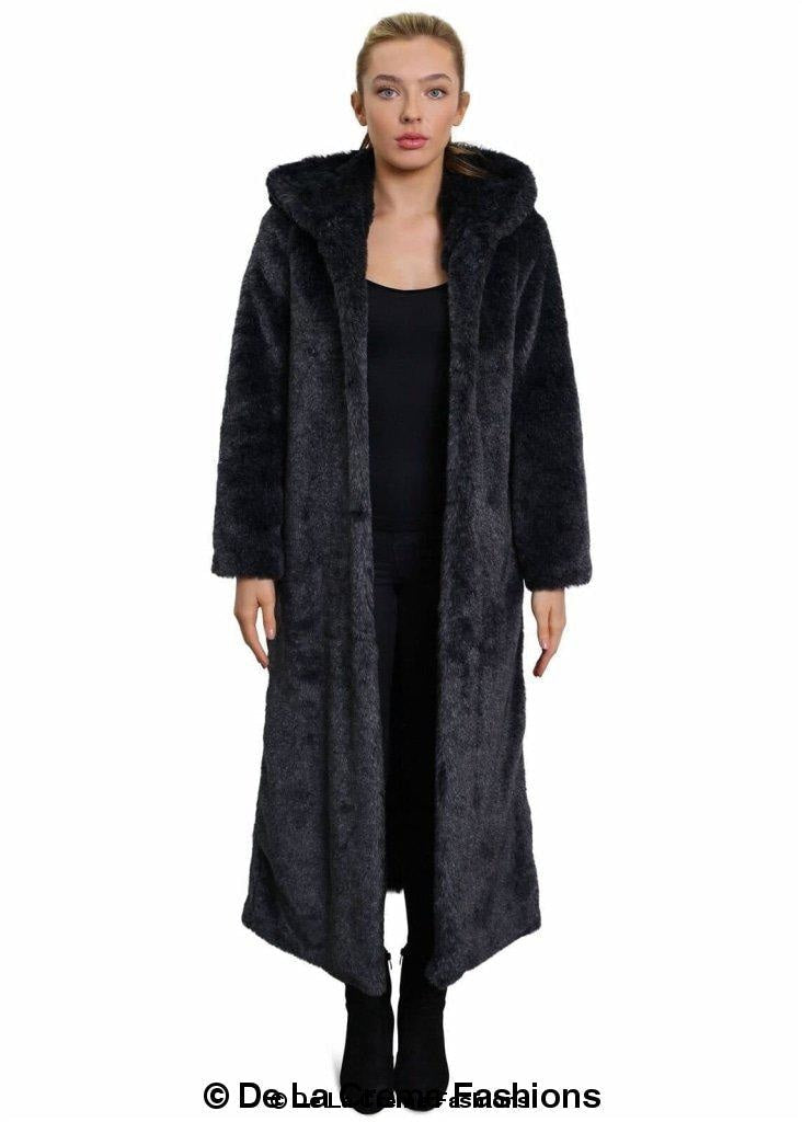 De La Creme - Womens Iconic Faux Fur Hooded Long Coat - Great Hall Collections House