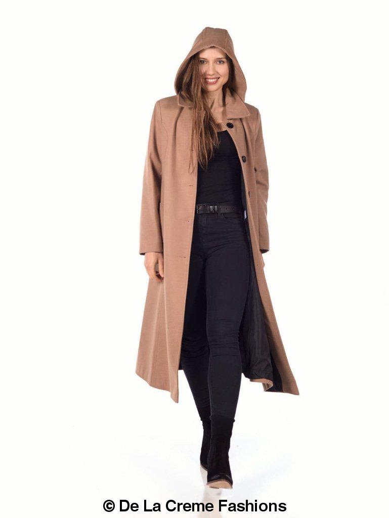 Faux Wool Longline Hooded Winter Coat - Great Hall Collections House