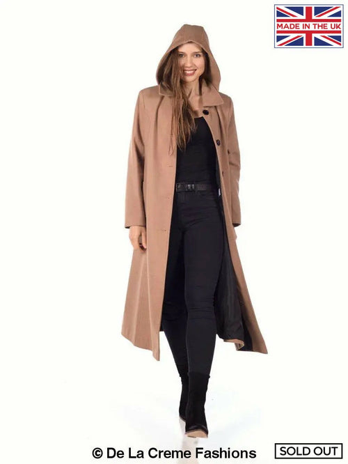 Faux Wool Longline Hooded Winter Coat - Great Hall Collections House