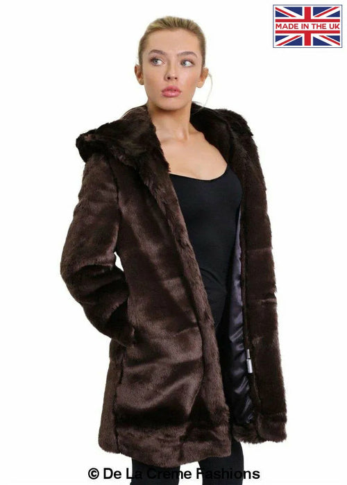 De La Creme - Women's Luxury Faux Fur Jacket Ladies Hooded Winter Coat - Great Hall Collections House