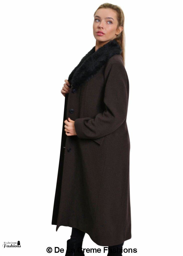 Oversized Faux Fur Collar Long Coat (642-FUR) - Great Hall Collections House