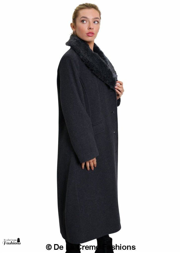 Oversized Faux Fur Collar Long Coat (642-FUR) - Great Hall Collections House