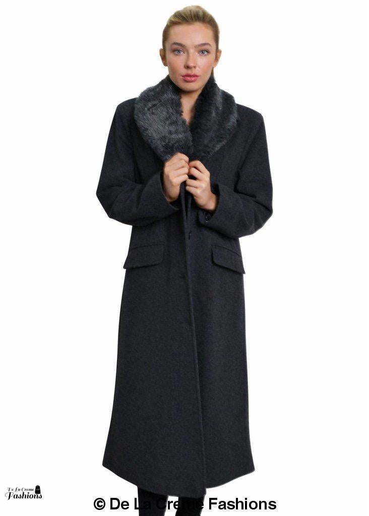 Oversized Faux Fur Collar Long Coat (642-FUR) - Great Hall Collections House
