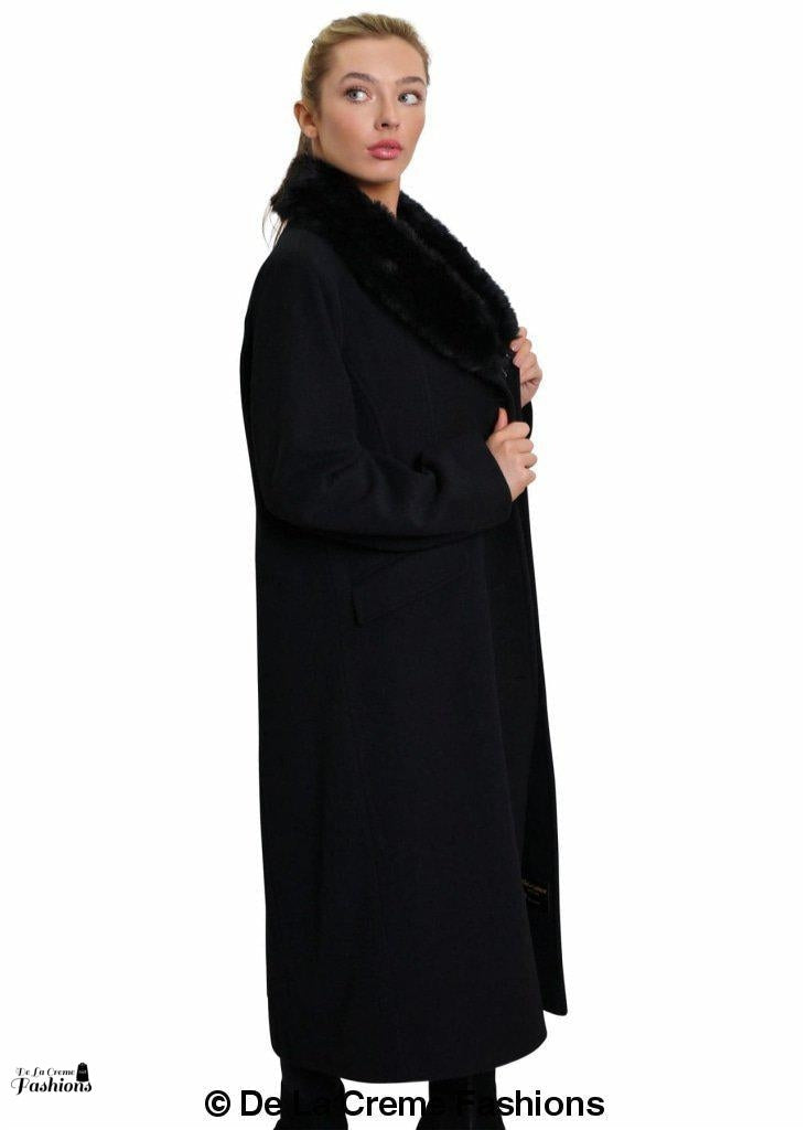 Oversized Faux Fur Collar Long Coat (642-FUR) - Great Hall Collections House