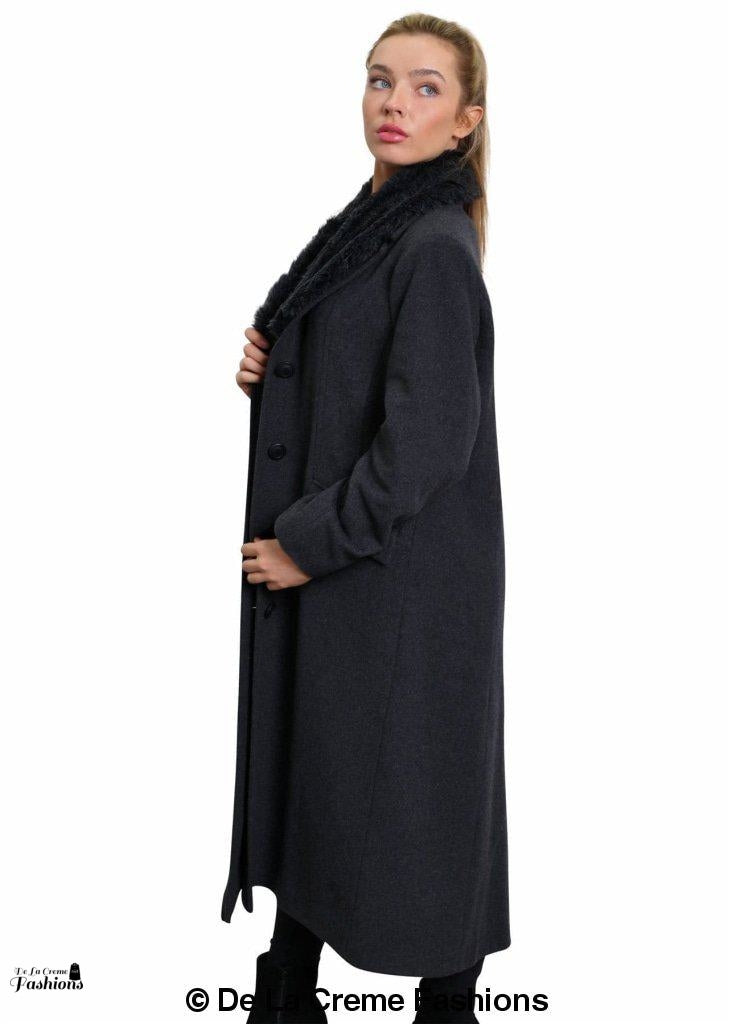 Oversized Faux Fur Collar Long Coat (642-FUR) - Great Hall Collections House
