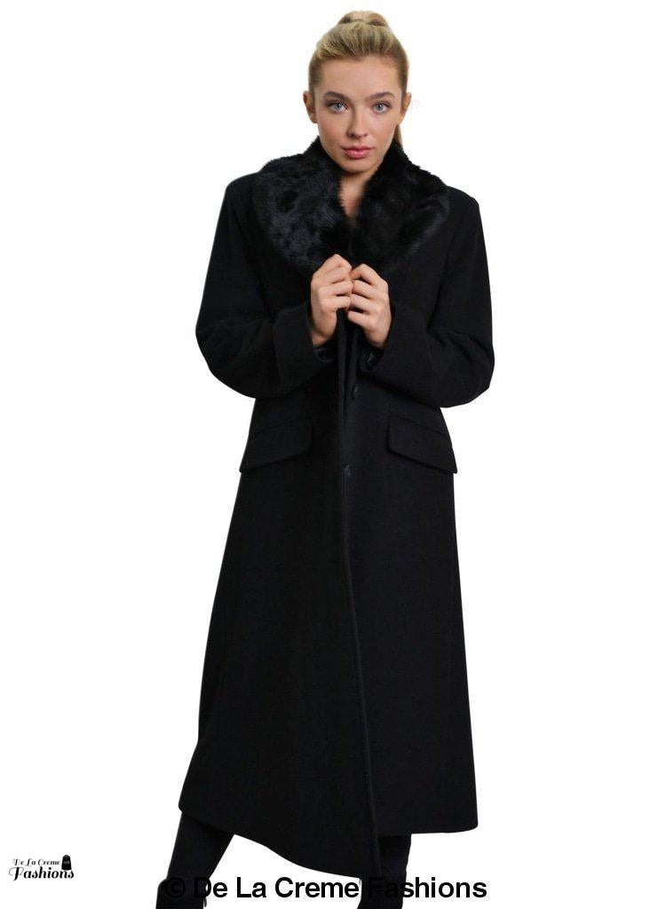Oversized Faux Fur Collar Long Coat (642-FUR) - Great Hall Collections House