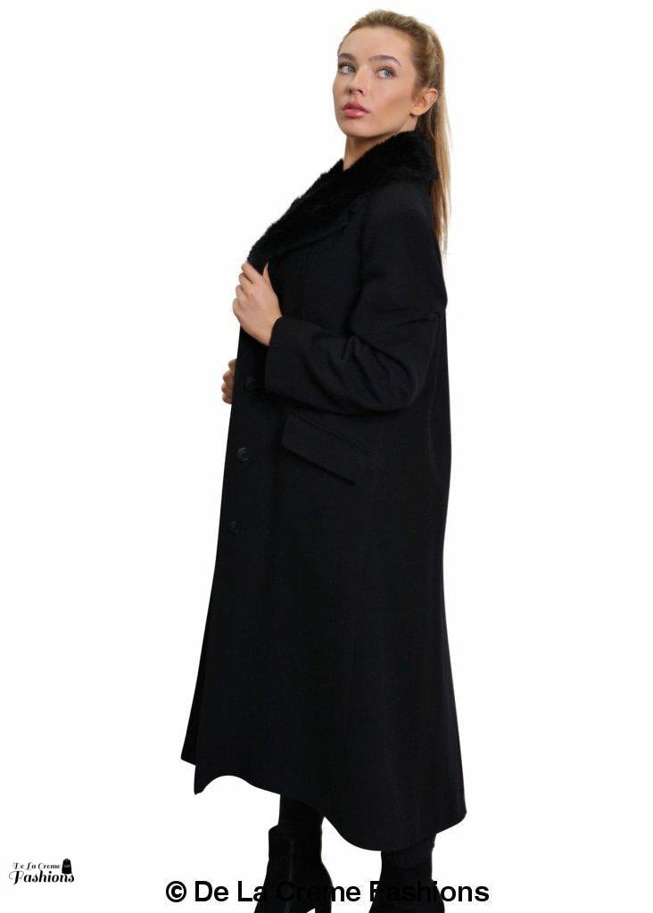 Oversized Faux Fur Collar Long Coat (642-FUR) - Great Hall Collections House