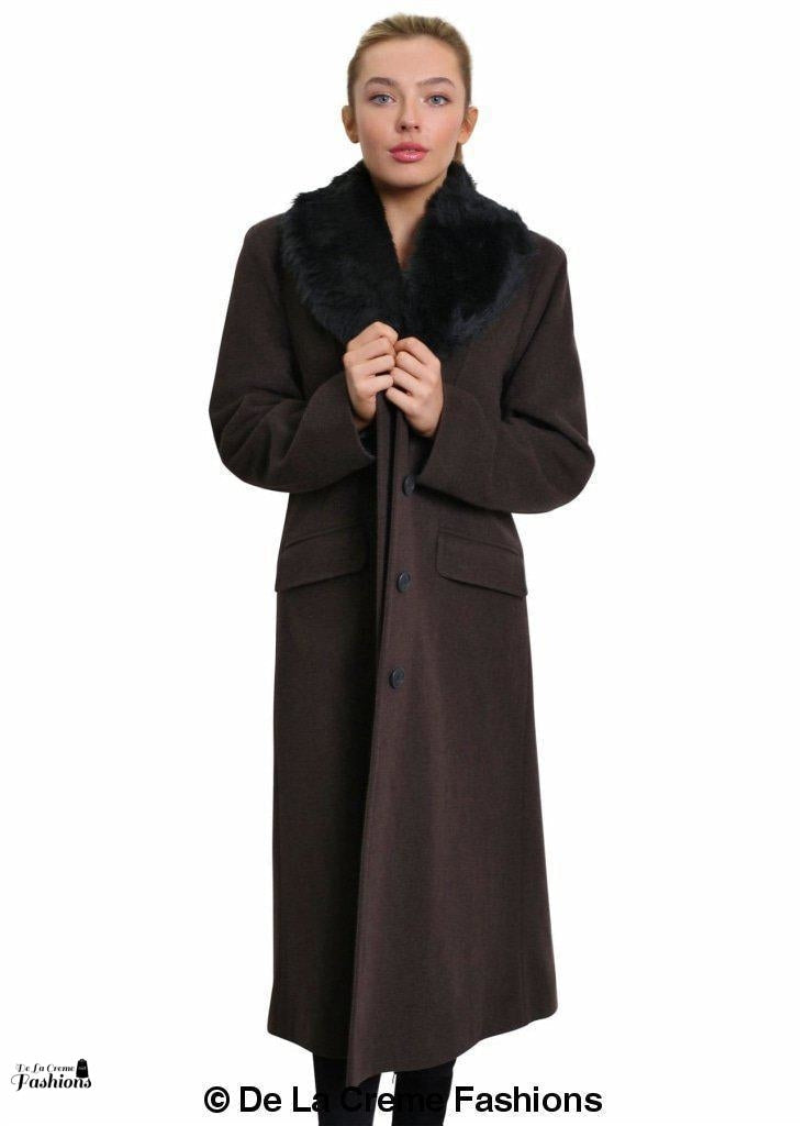 Oversized Faux Fur Collar Long Coat (642-FUR) - Great Hall Collections House