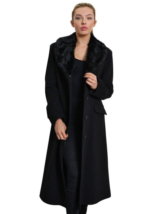 Oversized Faux Fur Collar Long Coat (642-FUR) - Great Hall Collections House