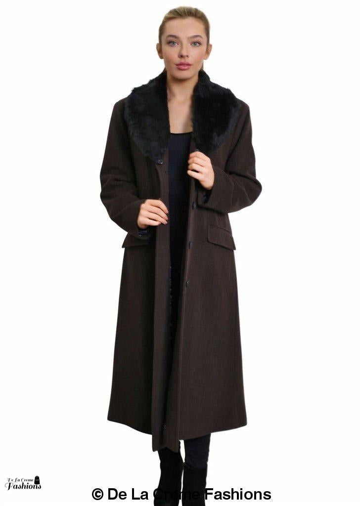 Oversized Faux Fur Collar Long Coat (642-FUR) - Great Hall Collections House