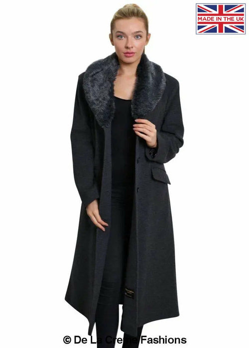 Oversized Faux Fur Collar Long Coat (642-FUR) - Great Hall Collections House
