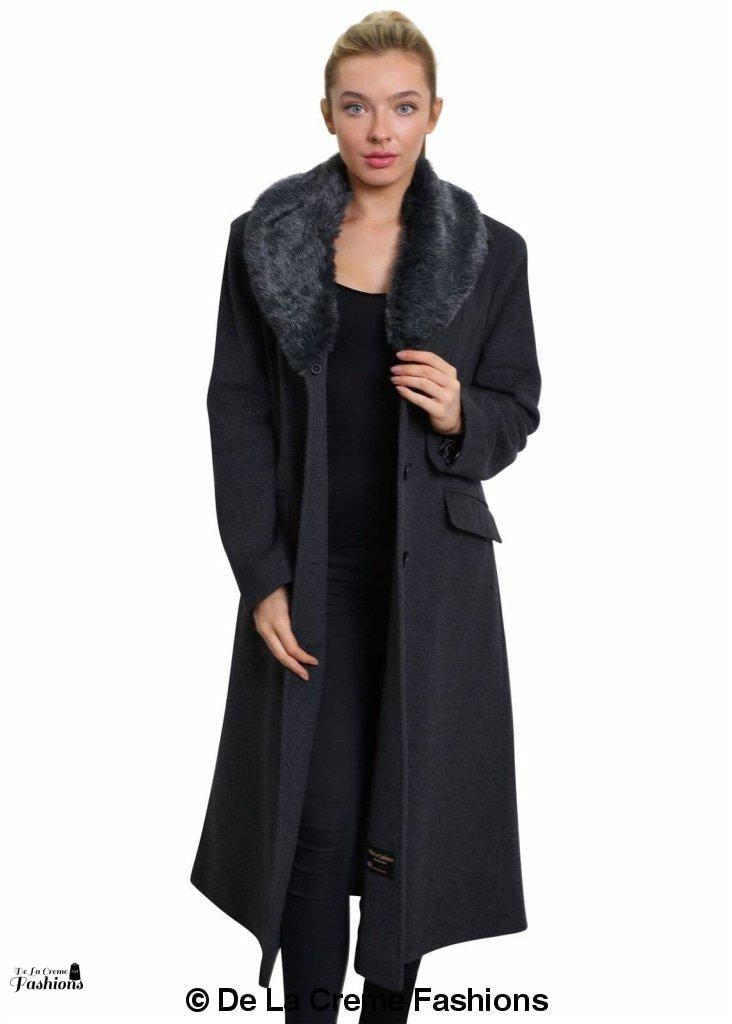 Oversized Faux Fur Collar Long Coat (642-FUR) - Great Hall Collections House