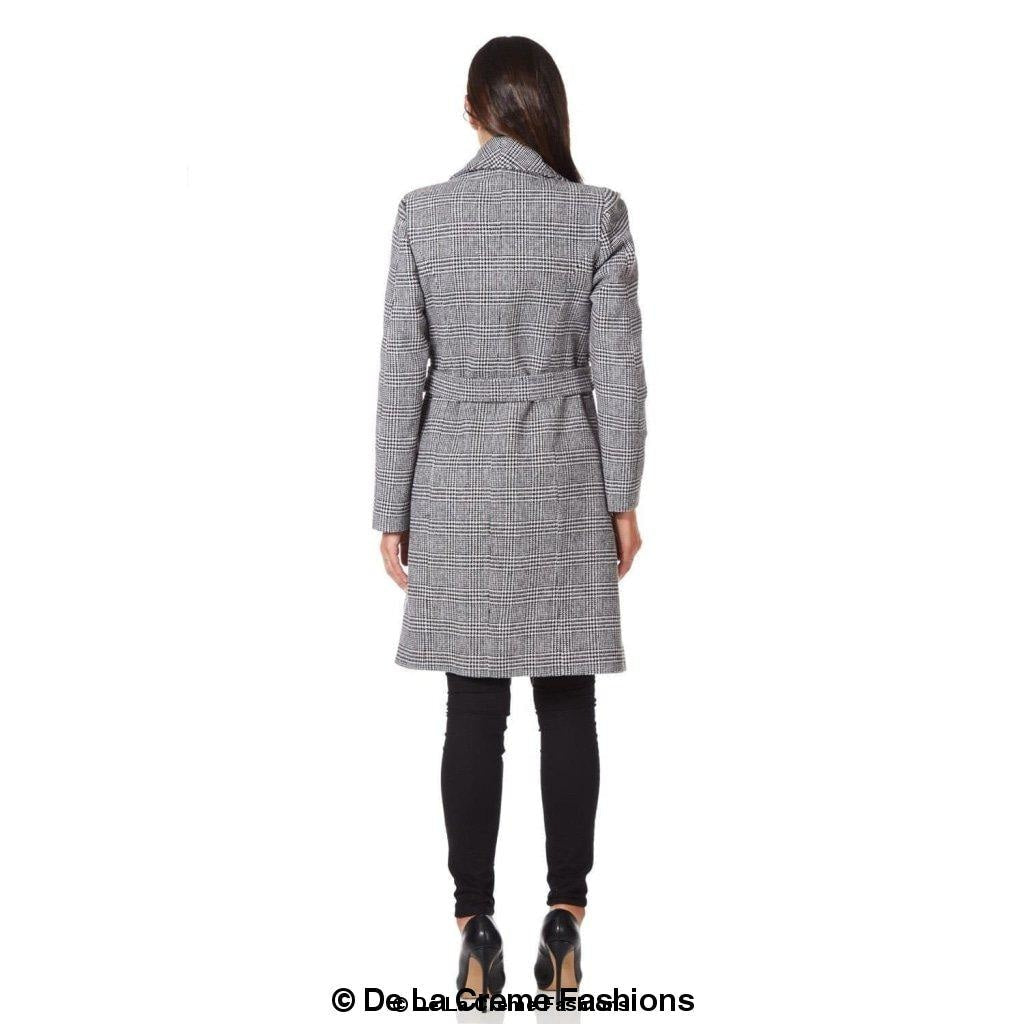 De La Creme - Womens Prince Of Wales Check Large Lapel Duster Coat - Great Hall Collections House
