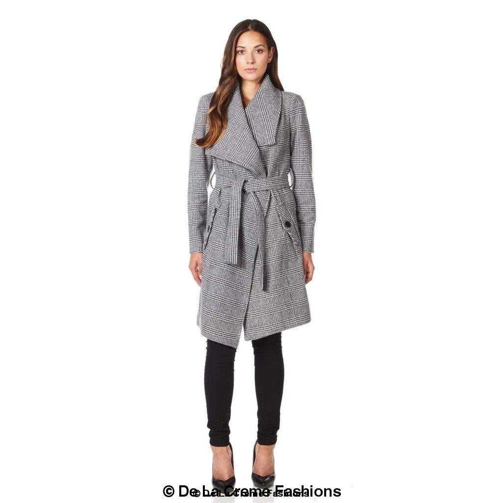 De La Creme - Womens Prince Of Wales Check Large Lapel Duster Coat - Great Hall Collections House