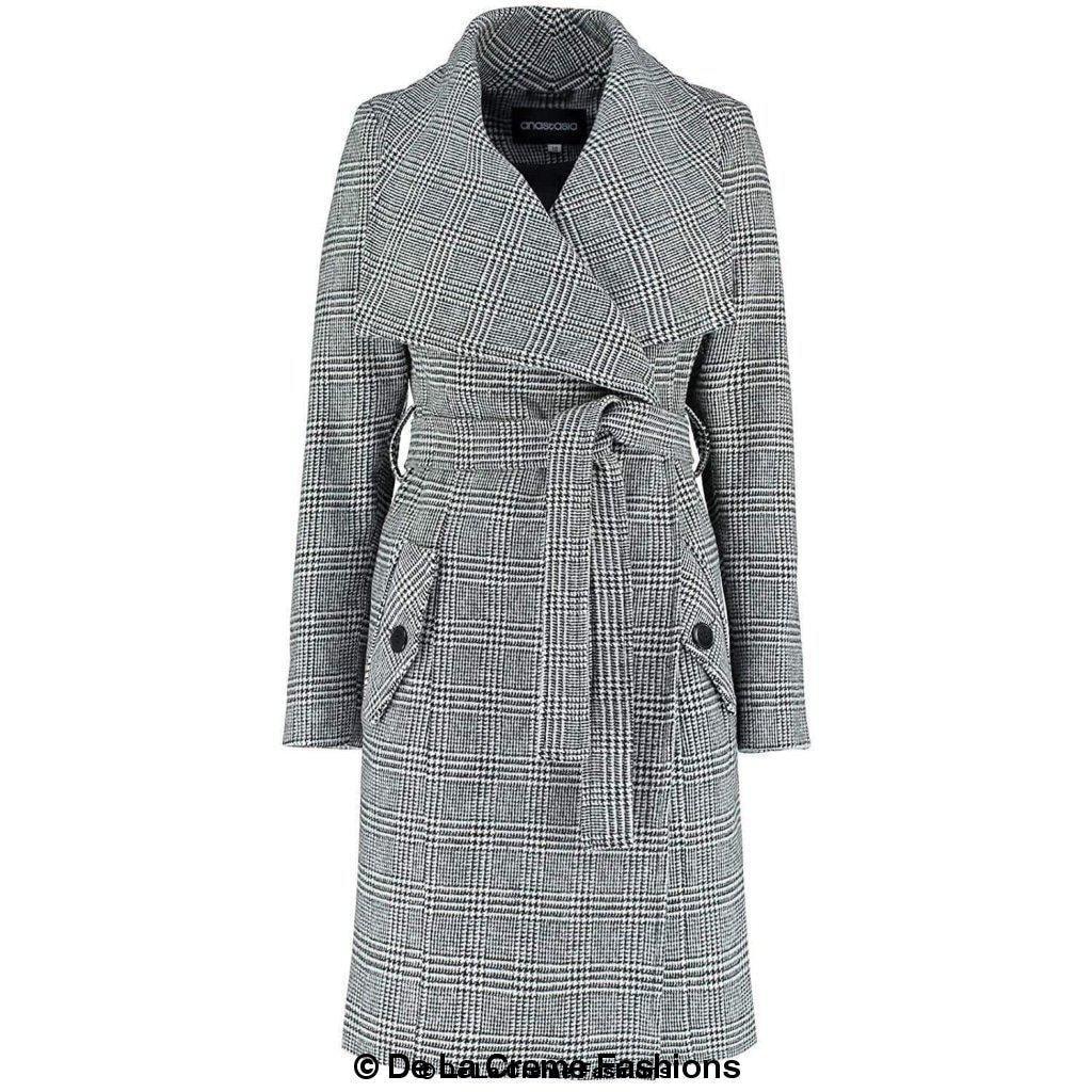 De La Creme - Womens Prince Of Wales Check Large Lapel Duster Coat - Great Hall Collections House