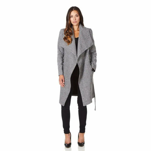 De La Creme - Womens Prince Of Wales Check Large Lapel Duster Coat - Great Hall Collections House