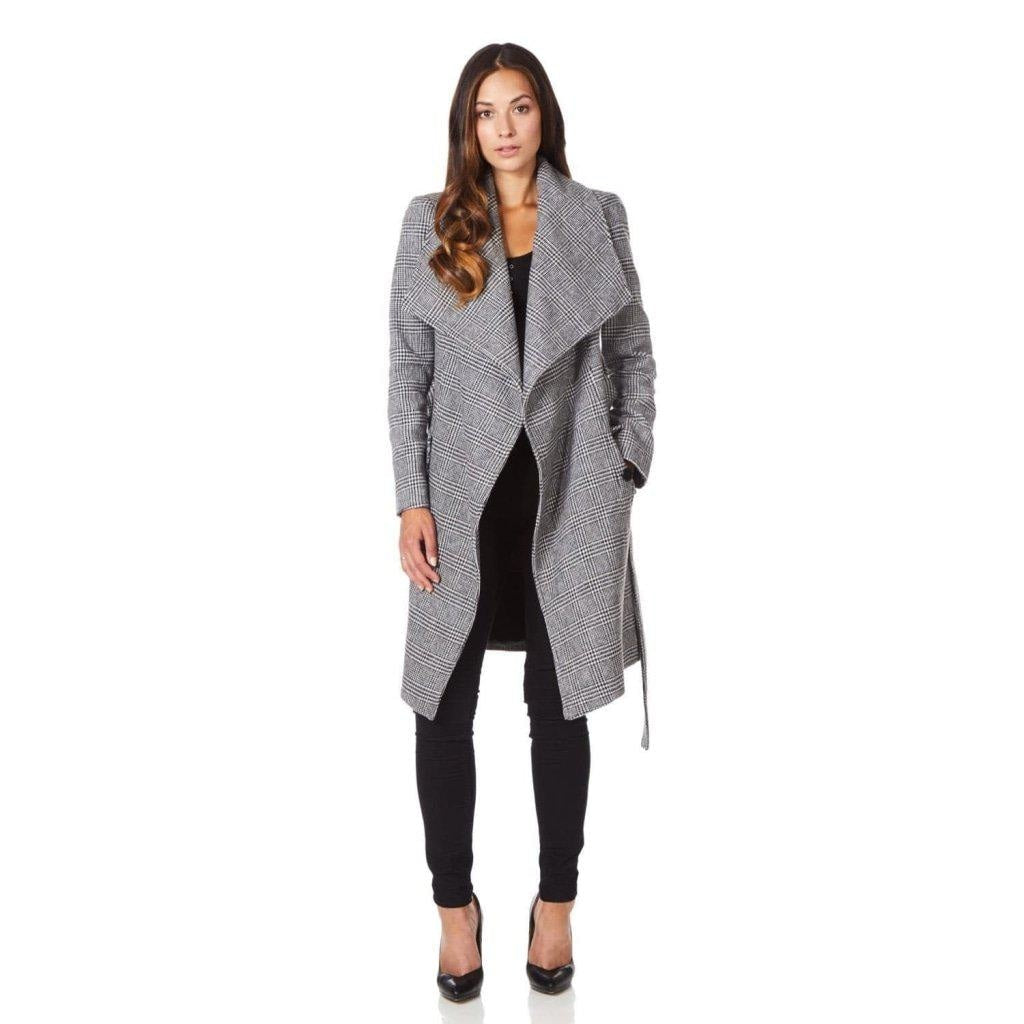 De La Creme - Womens Prince Of Wales Check Large Lapel Duster Coat - Great Hall Collections House