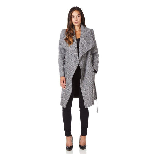 De La Creme - Womens Prince Of Wales Check Large Lapel Duster Coat - Great Hall Collections House