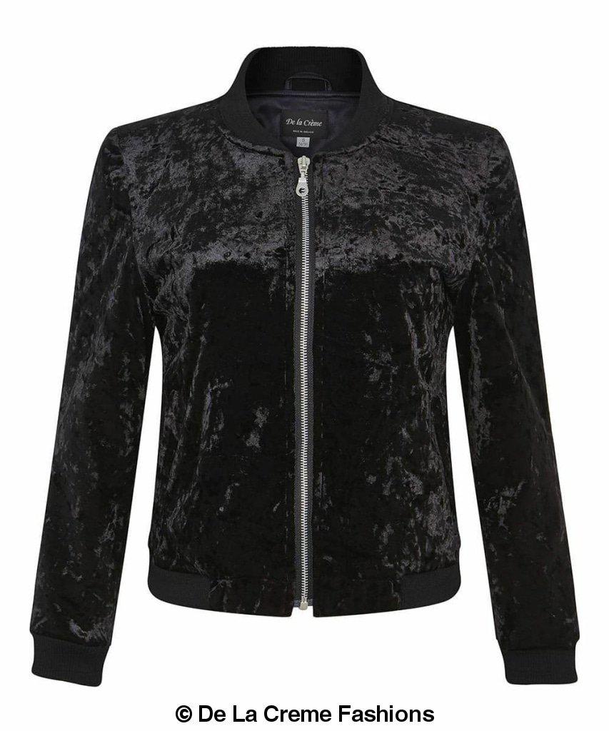 De La Creme - Womens Velvet Zip-Thru Varsity Bomber Jacket made in uk - Great Hall Collections House
