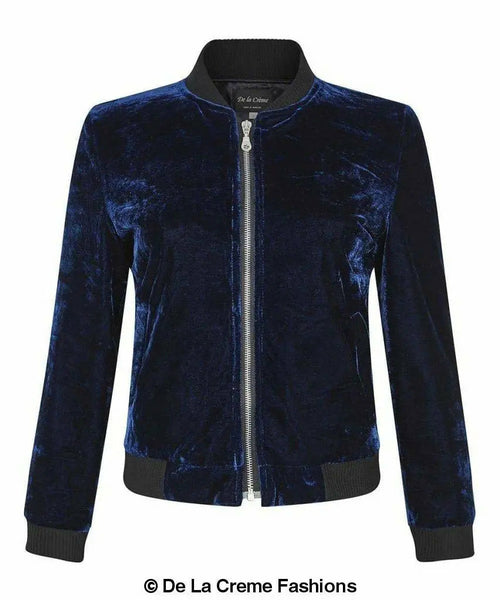 De La Creme - Womens Velvet Zip-Thru Varsity Bomber Jacket made in uk - Great Hall Collections House