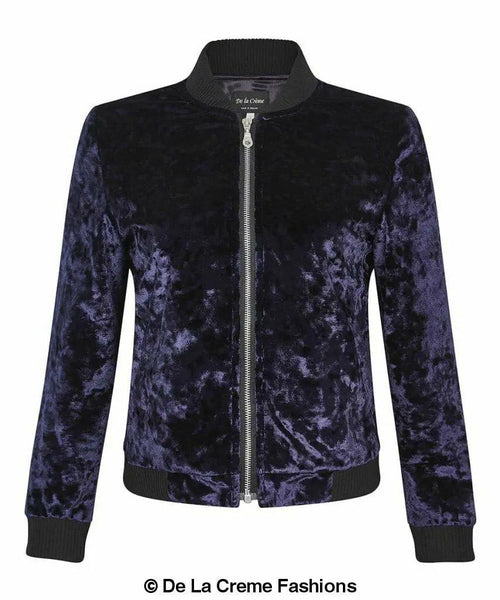 De La Creme - Womens Velvet Zip-Thru Varsity Bomber Jacket made in uk - Great Hall Collections House