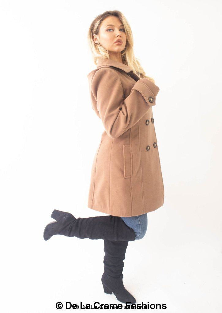 Womens Wool Feel Double Breasted Hooded Coat made in uk - Great Hall Collections House